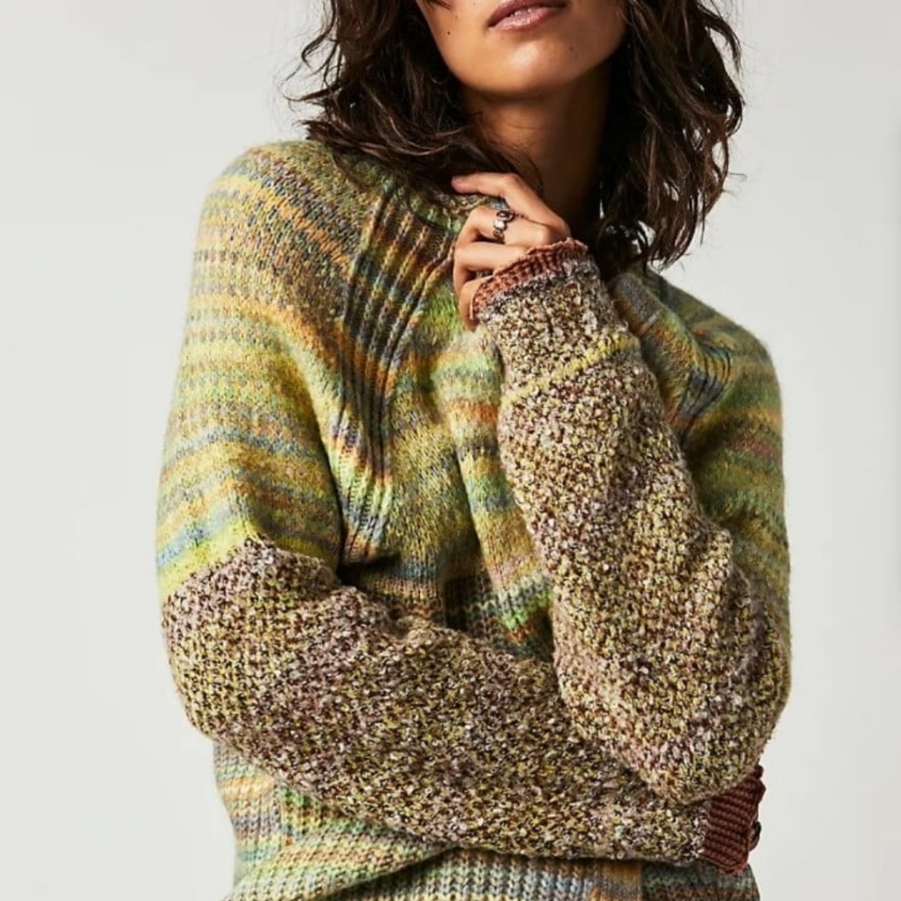 Free People Chocolate Lime Combo Sedona Cardi Sweater Size Med NWT - Picture 9 of 14